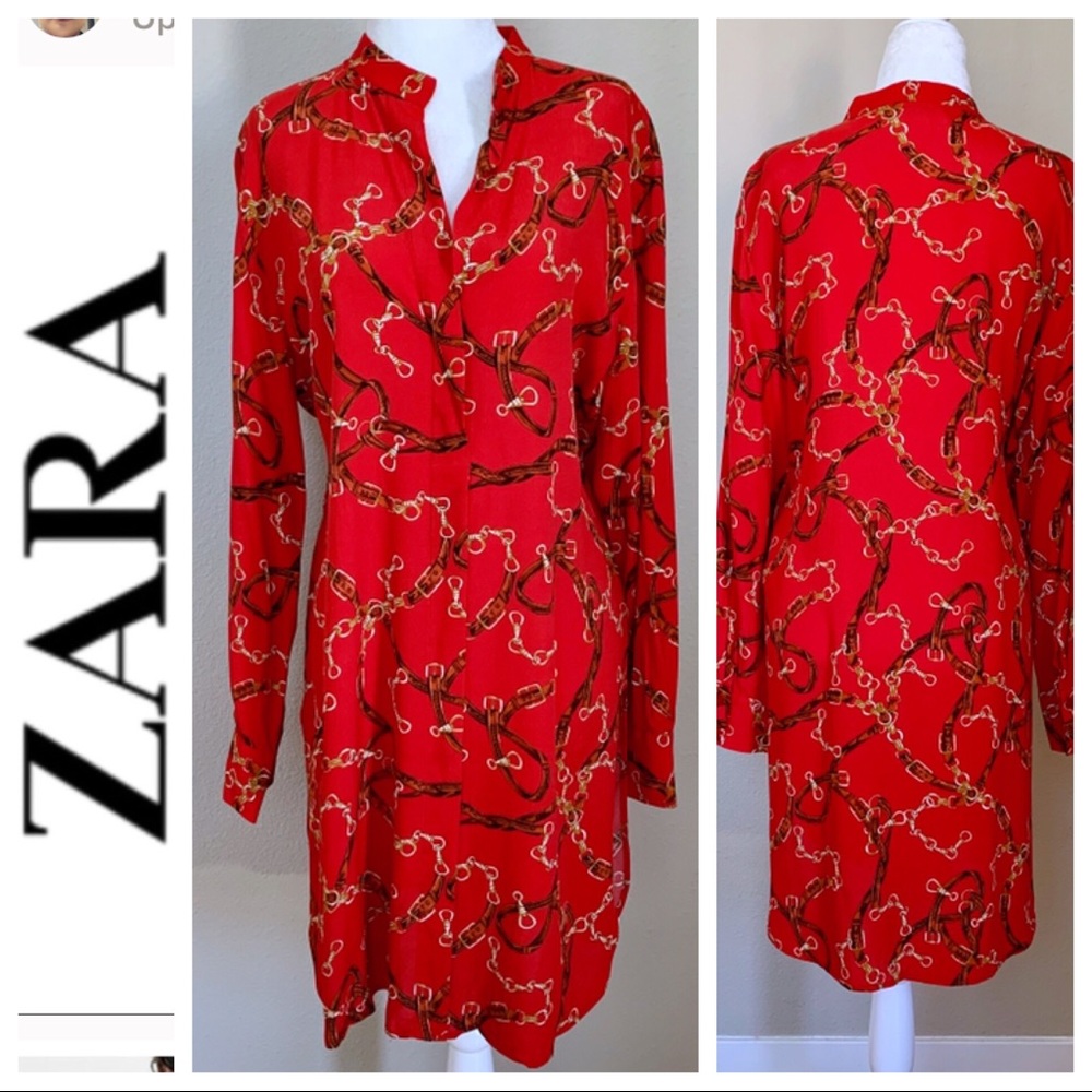 NWOT ZARA Red Gold Long Sleeves Shirt DRESS